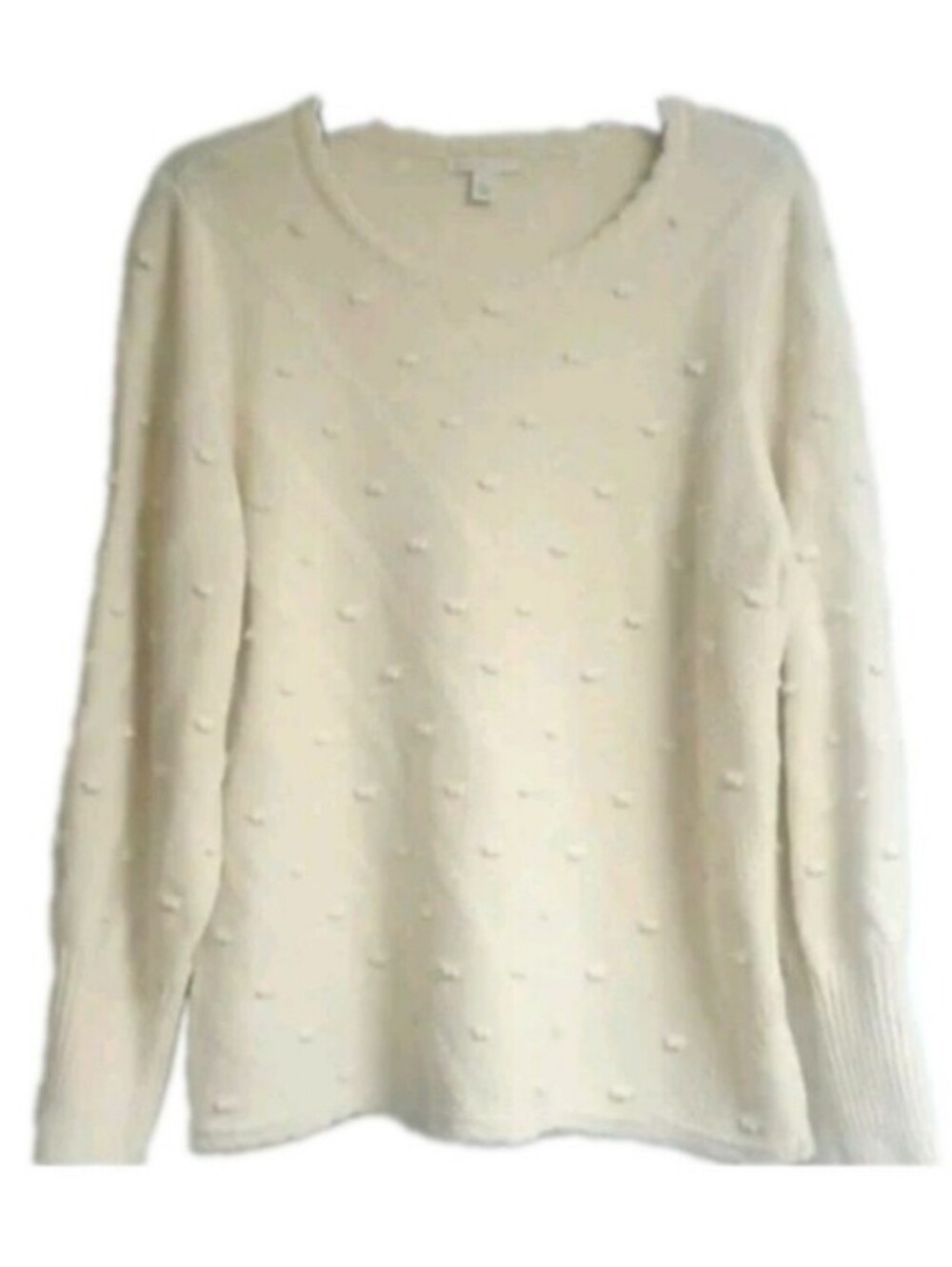 Cream Knit Bobble StitchLong Sleeve CrewneckCozy Sweater Large